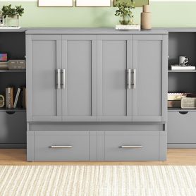 Queen Size Murphy Bed with Shelves, Drawers and USB Ports