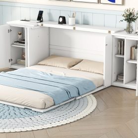 Queen Size Murphy Bed with Shelves, Cabinets and USB Ports