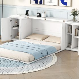 Queen Size Murphy Bed with Shelves, Cabinets and USB Ports