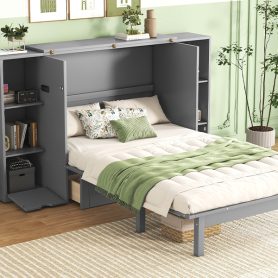 Queen Size Murphy Bed with Shelves, Drawers and USB Ports