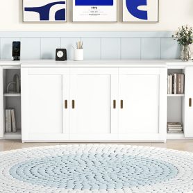 Queen Size Murphy Bed with Shelves, Cabinets and USB Ports