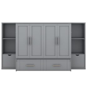 Queen Size Murphy Bed with Shelves, Drawers and USB Ports