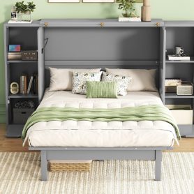 Queen Size Murphy Bed with Shelves, Drawers and USB Ports