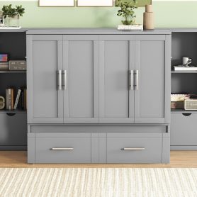 Queen Size Murphy Bed with Shelves, Drawers and USB Ports