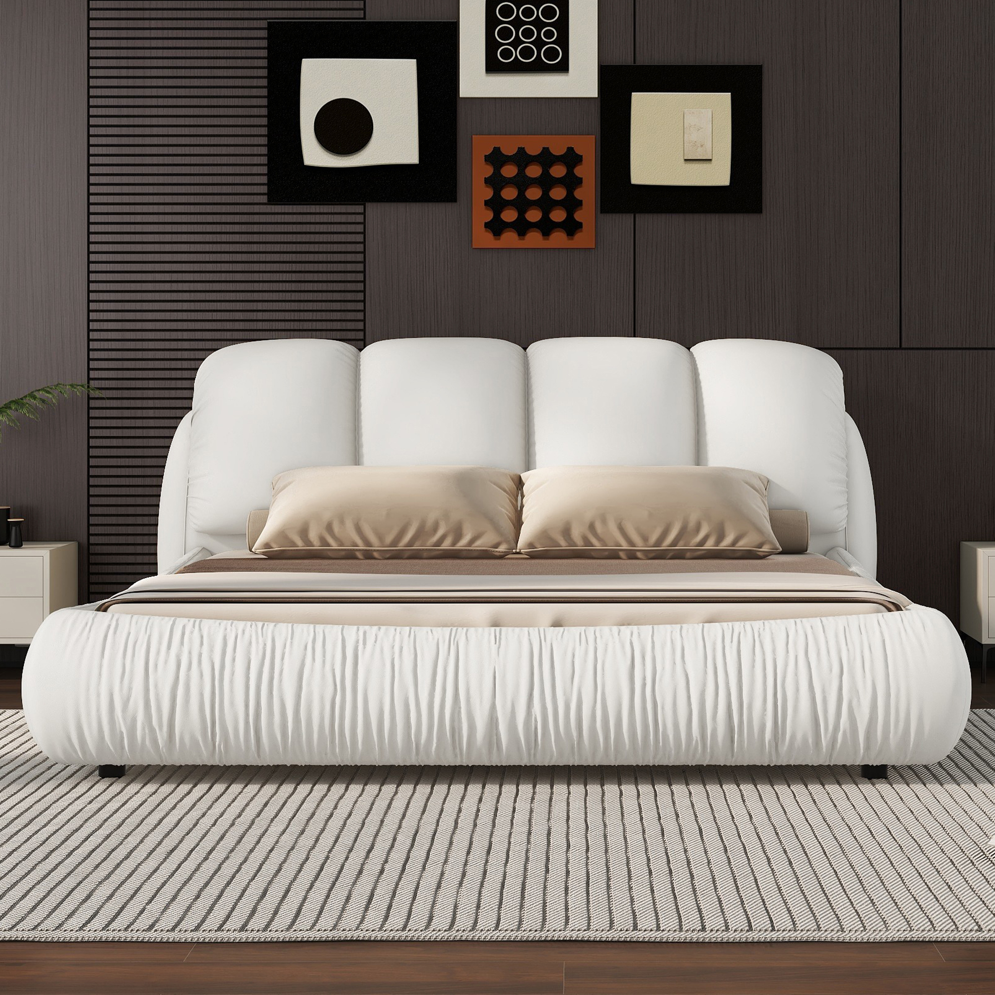 Queen Size Luxury Upholstered Bed With Thick Headboard