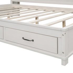 Full Size Wooden Daybed With 3 Storage Drawers, Upper Soft Board, Shelf, And A Set Of Sockets And USB Ports