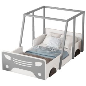 Wooden Twin Size Car-shaped Bed With Roof