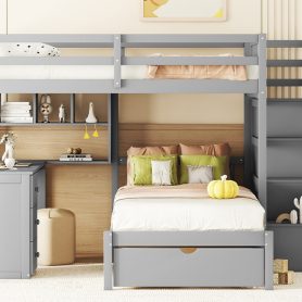 Full Over Twin Bunk Bed With Desk, Drawers And Shelves