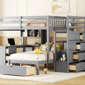Full Over Twin Bunk Bed With Desk, Drawers And Shelves