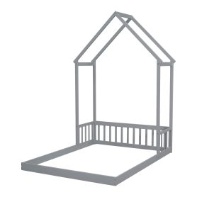 Full Roof-framed Headboard Floor Bed With Headboard Guardrails, Without Slats