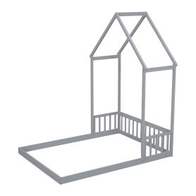 Full Roof-framed Headboard Floor Bed With Headboard Guardrails, Without Slats