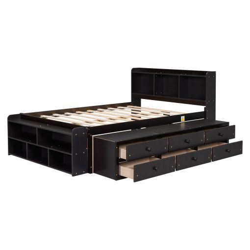 Full Bed with Bookcase Headboard, Under Bed Storage Drawers and Bed End Storage Case