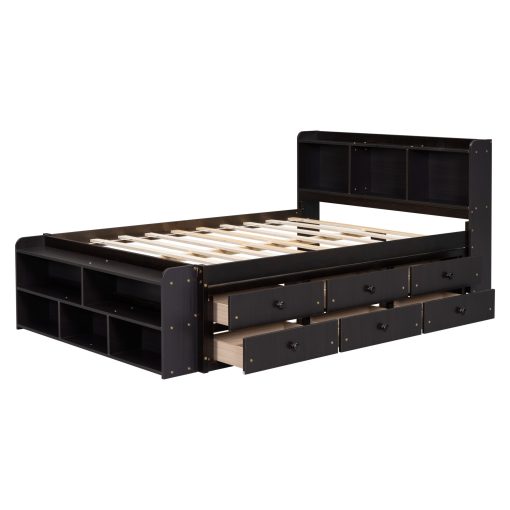 Full Bed with Bookcase Headboard, Under Bed Storage Drawers and Bed End Storage Case