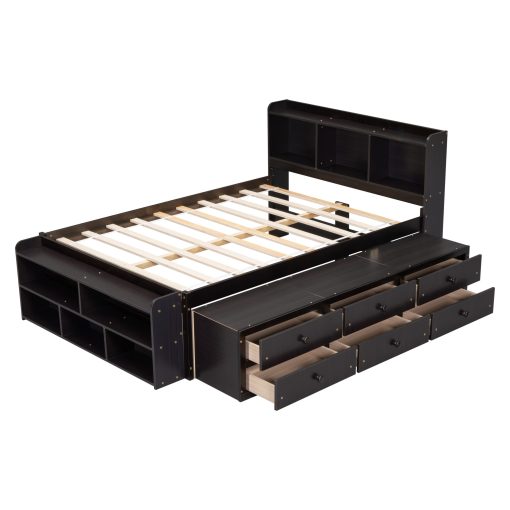 Full Bed with Bookcase Headboard, Under Bed Storage Drawers and Bed End Storage Case