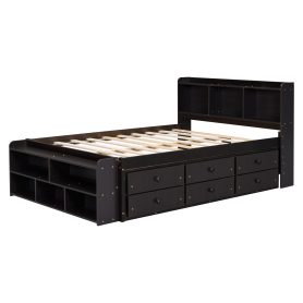 Full Bed with Bookcase Headboard, Under Bed Storage Drawers and Bed End Storage Case