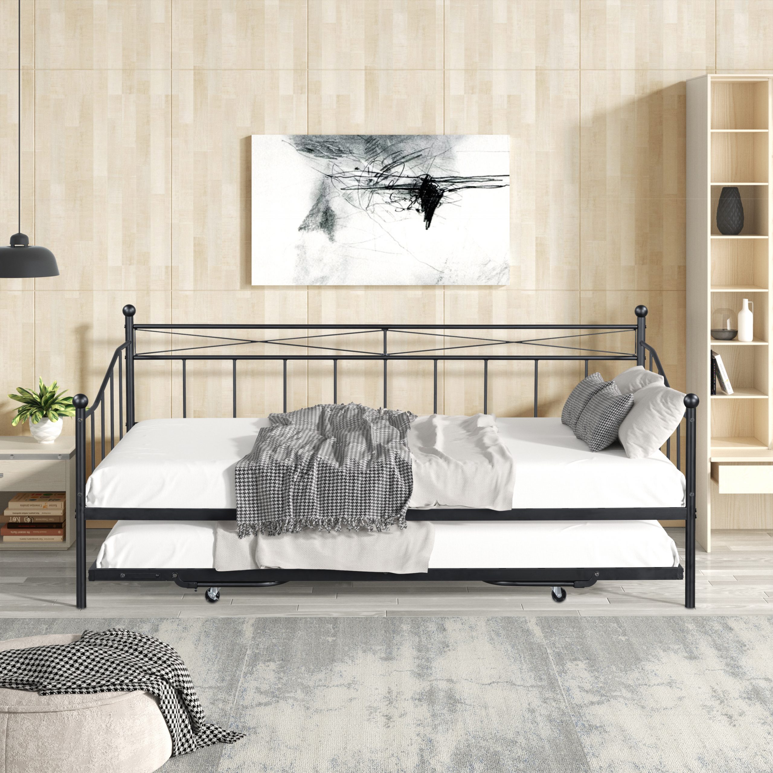 Twin Size Metal Daybed with Pop-up Trundle