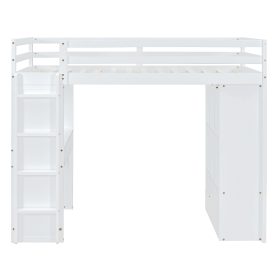 Twin Size Loft Bed With Large Shelves, Writing Desk And LED Light 32 Twin Size Loft Bed With Large Shelves, Writing Desk And LED Light