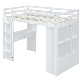 Twin Size Loft Bed With Large Shelves, Writing Desk And LED Light 25 Twin Size Loft Bed With Large Shelves, Writing Desk And LED Light