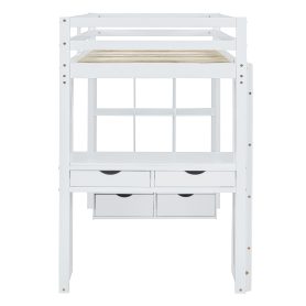 Twin Size Loft Bed With Large Shelves, Writing Desk And LED Light 31 Twin Size Loft Bed With Large Shelves, Writing Desk And LED Light