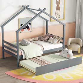 Twin Size House-shaped Bed with Trundle