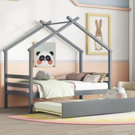 Twin Size House-shaped Bed with Trundle