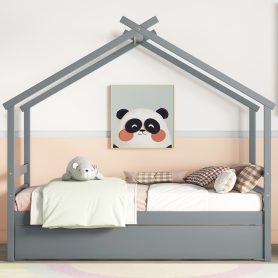 Twin Size House-shaped Bed with Trundle