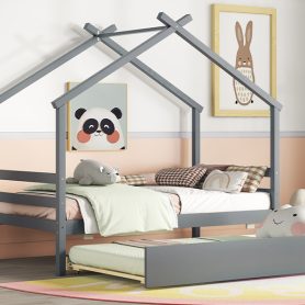 Twin Size House-shaped Bed with Trundle