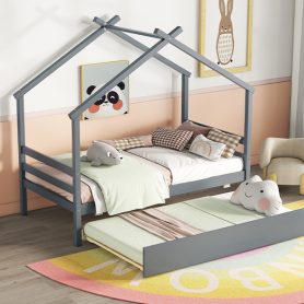 Twin Size House-shaped Bed with Trundle
