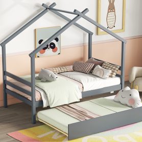 Twin Size House-shaped Bed with Trundle