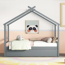 Twin Size House-shaped Bed with Trundle