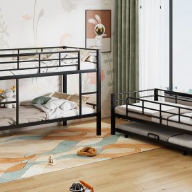 Metal Twin Size Triple Bunk Bed With Trundle