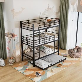 Metal Twin Size Triple Bunk Bed With Trundle