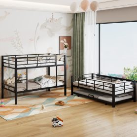 Metal Twin Size Triple Bunk Bed With Trundle
