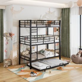 Metal Twin Size Triple Bunk Bed With Trundle