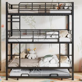 Metal Twin Size Triple Bunk Bed With Trundle