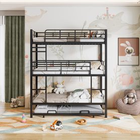 Metal Twin Size Triple Bunk Bed With Trundle