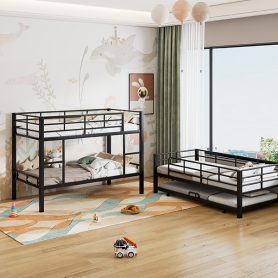 Metal Twin Size Triple Bunk Bed With Trundle