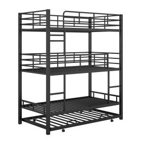 Metal Twin Size Triple Bunk Bed With Trundle