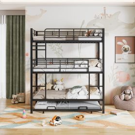 Metal Twin Size Triple Bunk Bed With Trundle