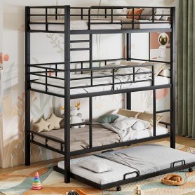 Metal Twin Size Triple Bunk Bed With Trundle