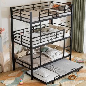 Metal Twin Size Triple Bunk Bed With Trundle