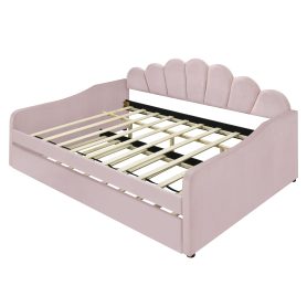 Full Size Upholstery Daybed Frame with Shall Shaped Backrest and Trundle