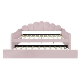 Full Size Upholstery Daybed Frame with Shall Shaped Backrest and Trundle