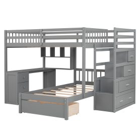 Full Over Twin Bunk Bed With Desk, Drawers And Shelves