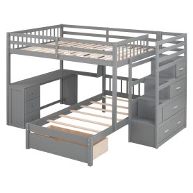 Full Over Twin Bunk Bed With Desk, Drawers And Shelves