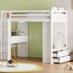 Twin Size Loft Bed With Large Shelves, Writing Desk And LED Light 38 Twin Size Loft Bed With Large Shelves, Writing Desk And LED Light