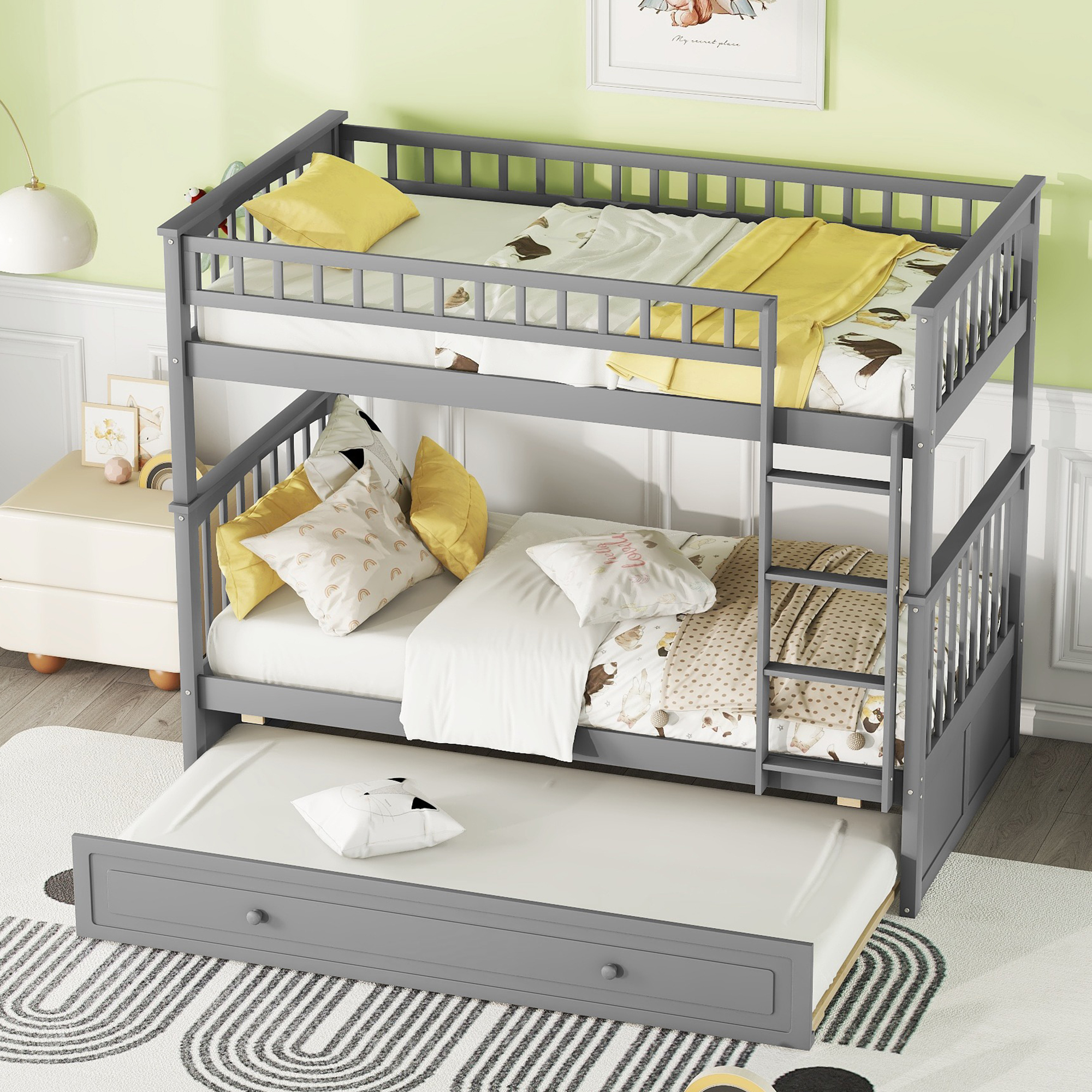 Twin over Twin Bunk Bed with Twin Size Trundle, Convertible Beds