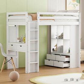 Twin Size Loft Bed With Large Shelves, Writing Desk And LED Light 39 Twin Size Loft Bed With Large Shelves, Writing Desk And LED Light