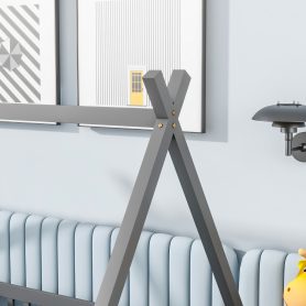 Twin Tent-Shaped Floor Bed, Teepee Bed With Guardrails, Slats