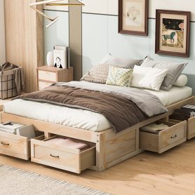Full Size Platform Bed with 6 Storage Drawers